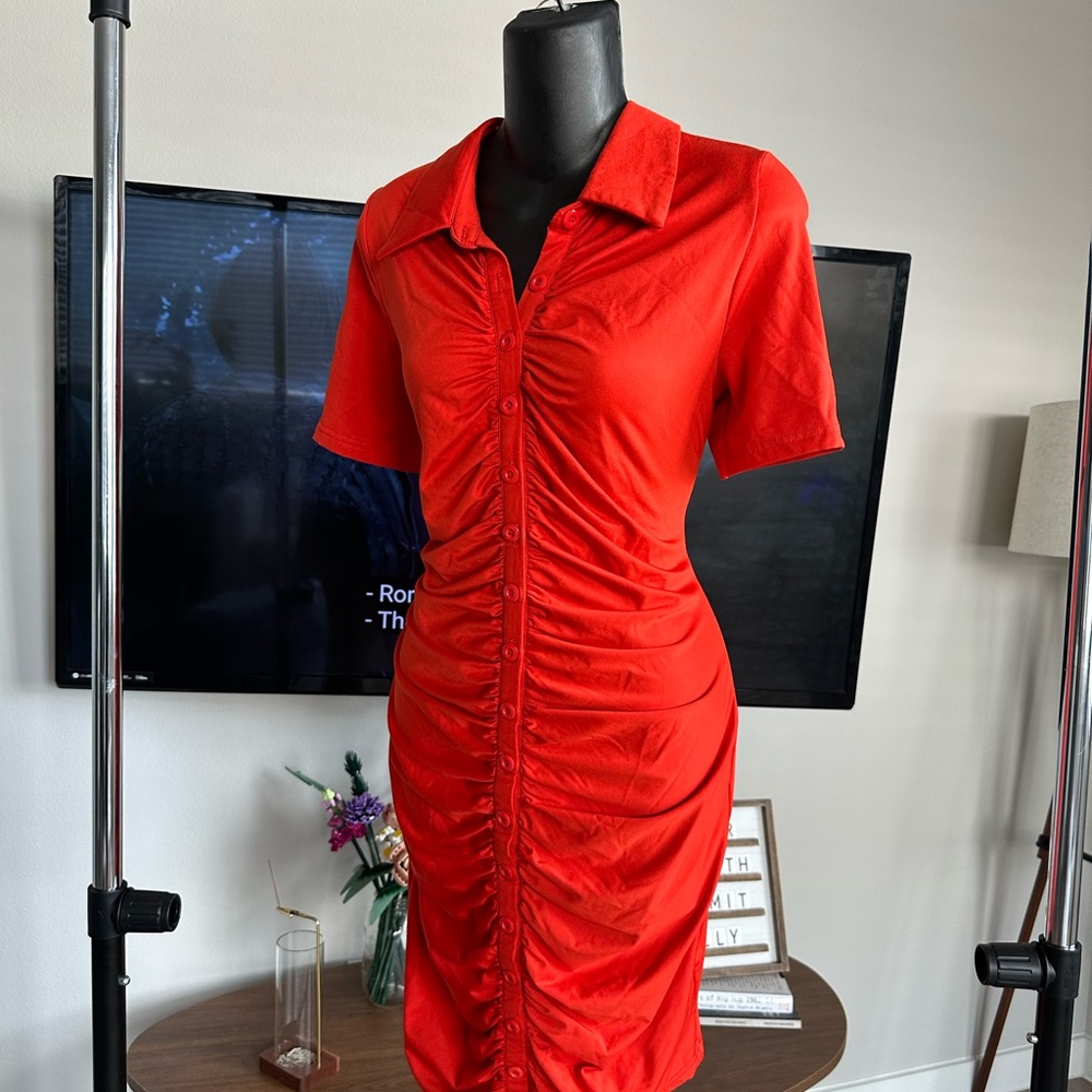 Neon Orange Button-Up Dress